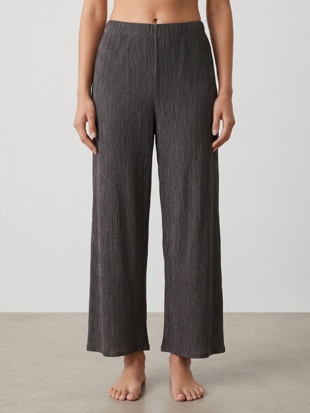 NWT Eileen Fisher Wide Ankle in Rye Woven Plisse Textured Pants L